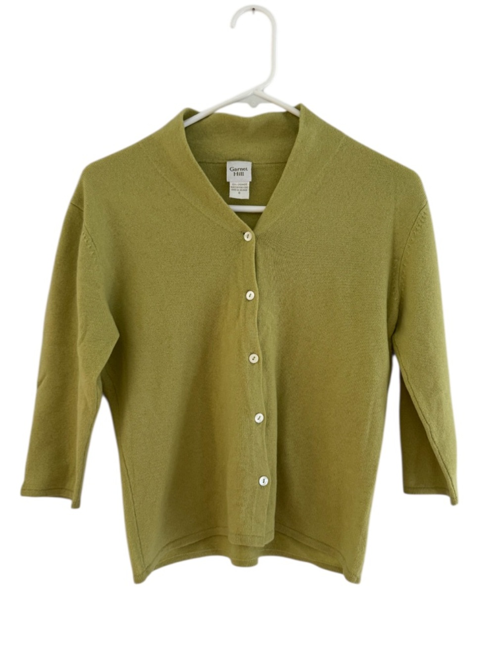 Garnet Hill 100% Cashmere Green Cardigan Sweater Size Small